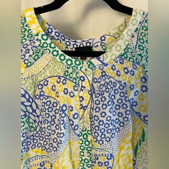 Talbots Womens Green Blue Paisley Blouse Medium Cottagecore Eyelet Summer Vibe - Picture 4 of 12